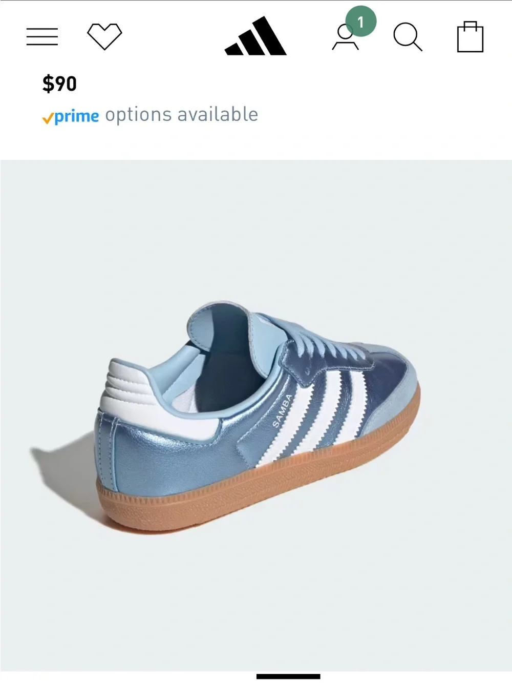 NWT AND BOX Adidas Samba OG Clear Sky/Cloud White/Gum Youth 6.5 or Women’s 8